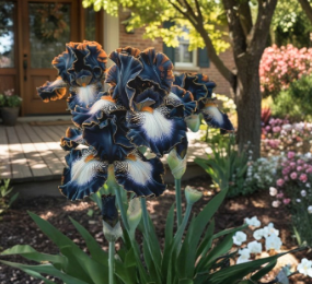 Midnight Gold-Edged Bearded Iris Seeds 30 Deep Blue Ruffled Blooms