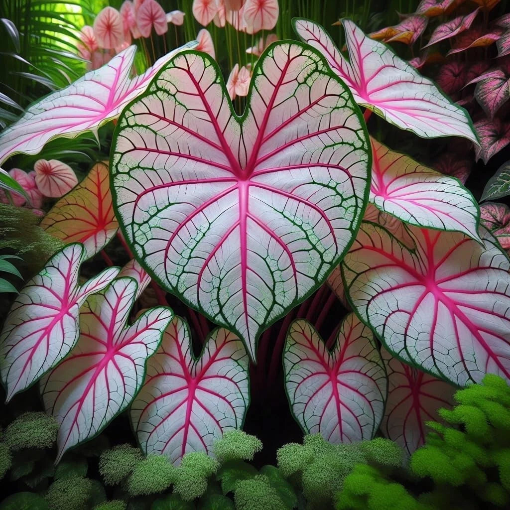 Fiesta Caladium Bulbs for Planting - 2 Bulbs - Perennial Hosta - Colorful Foliage - Tropical Garden Decor