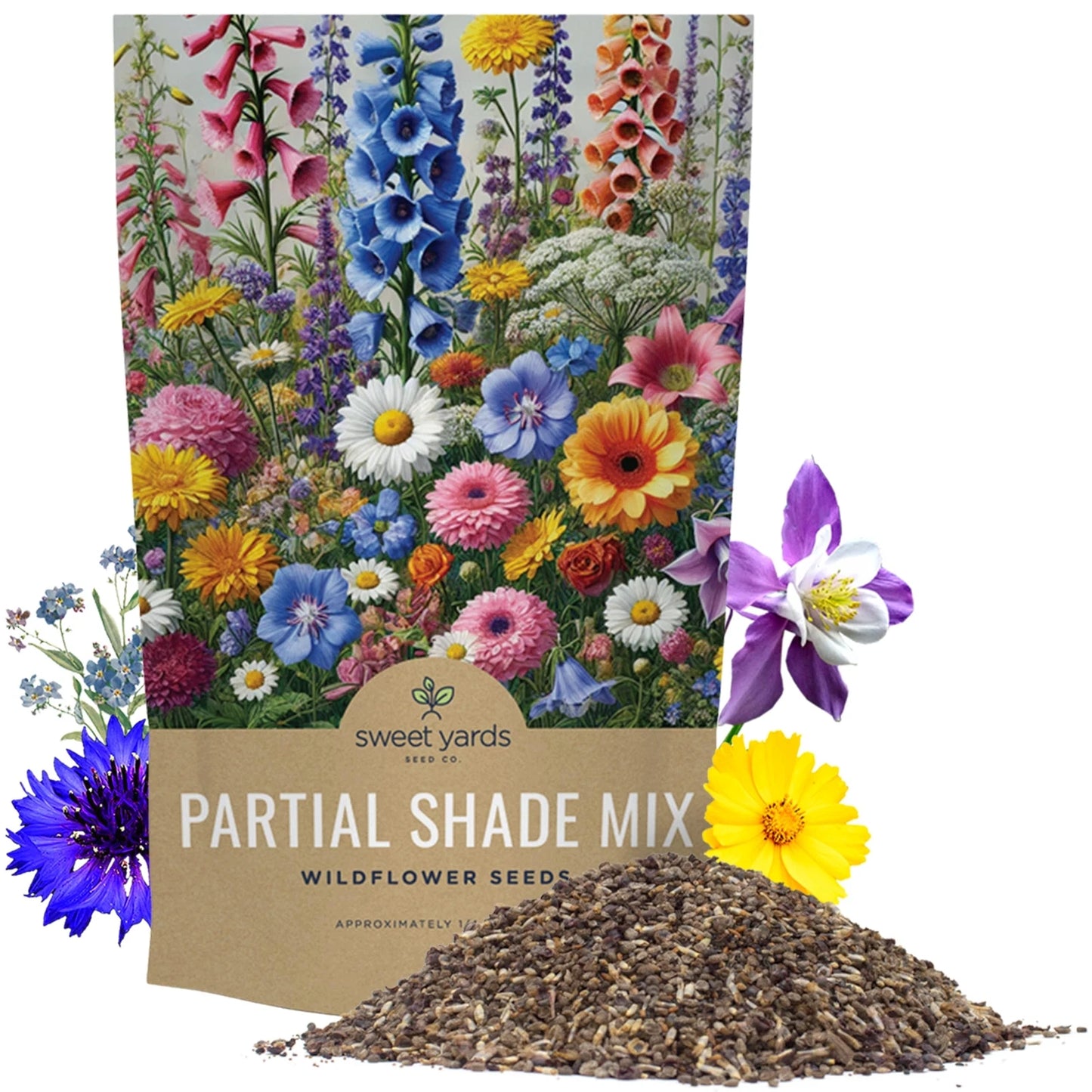 Bulk Wildflower Seeds 1/4 Pound Partial Shade Mix, 30000 Annual & Perennial Varieties for Gardens, Eco-Friendly Planting