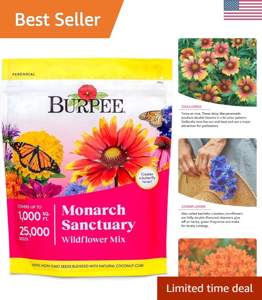Wildflower Seed Mix - 25,000 Non-GMO Seeds - Monarch Sanctuary for  Butterfly Gardens