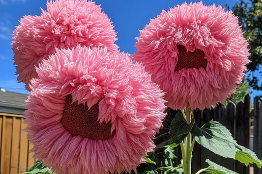 50pcs Rare Pink Giant Teddy Bear Sunflower Seeds - Unique Fluffy Blooms, Heirloom Variety, Easy to Grow