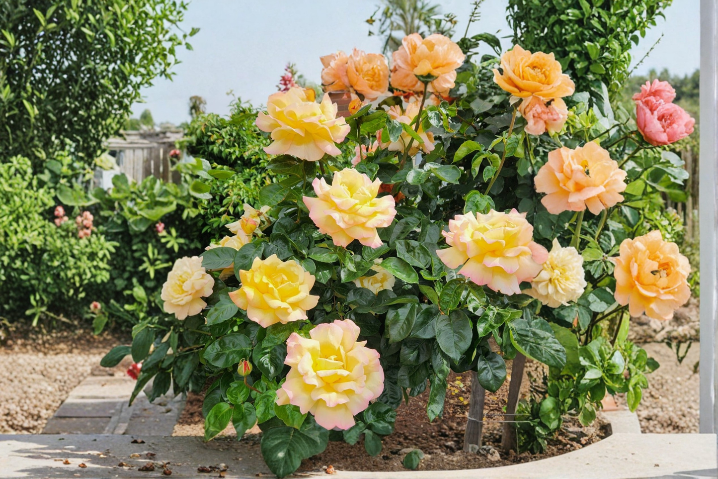 Garden Party Hybrid Tea Rose Plant 2 Gal Yellow White Pink Rose Bush Live Outdoor Garden Flowering Shrub