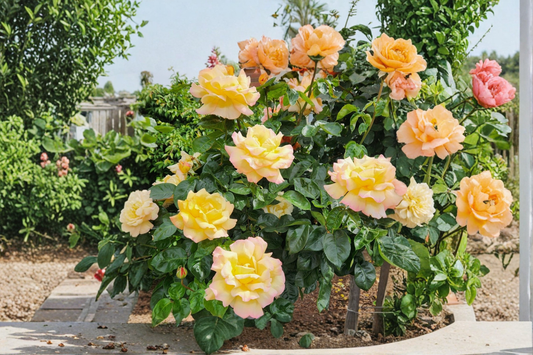 Garden Party Hybrid Tea Rose Plant 2 Gal Yellow White Pink Rose Bush Live Outdoor Garden Flowering Shrub