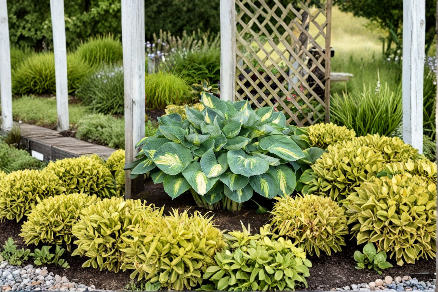 Hudson Bay Hosta 3 Inch Pot Variegated Shade Perennial Green White Leaf Garden Starter Plant Border Foliage