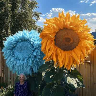 50 Rare Yellow & Blue Enchanting Giant Teddy Bear Sunflower Seeds - Unique Fluffy Blooms - Easy to Grow - Pollinator Friendly