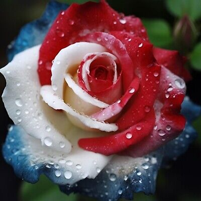 20 Three-Color Rose Seeds – Unique Red, White & Blue Blooms – Heirloom, Non-GMO – Rare Garden Flower – Stunning, Easy to Grow