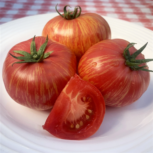 30 Vintage Wine Tomato Seeds – Heirloom, Striped Pink & Gold, Juicy and Sweet, Perfect for Fresh Eating