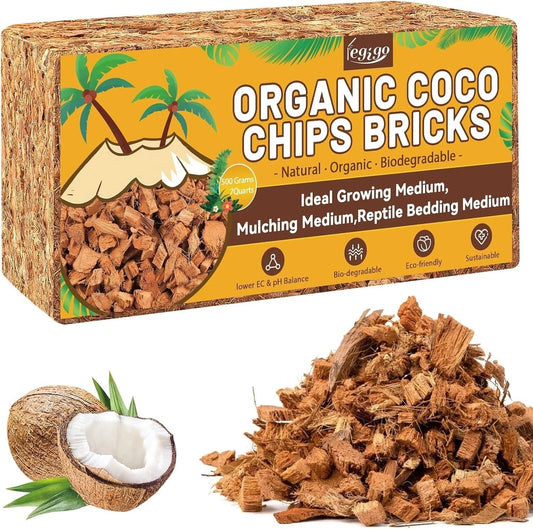 Coco Husk Chips 1.1 LB Organic Coconut Coir Chips for Plants - 100% Natural Mulch, Soil Amendment, Hydroponics