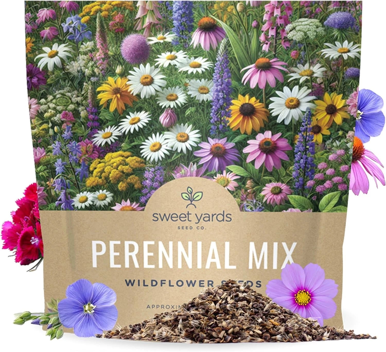 Perennial Wildflower Seeds Mixture - Bulk 1 Ounce Pouch, Mixed Colors, Native Wildflowers for Garden - Various Species