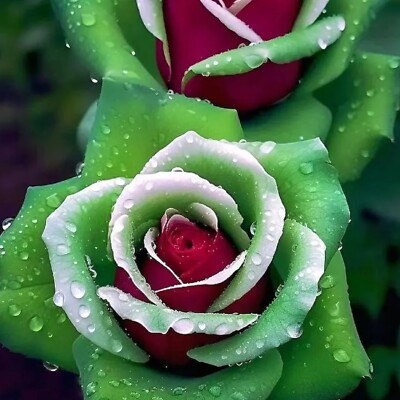 20 Ruby Green Twin Rose Seeds - Rare Bicolor Roses - Unique Heirloom Variety - Fragrant Perennial - Easy to Grow